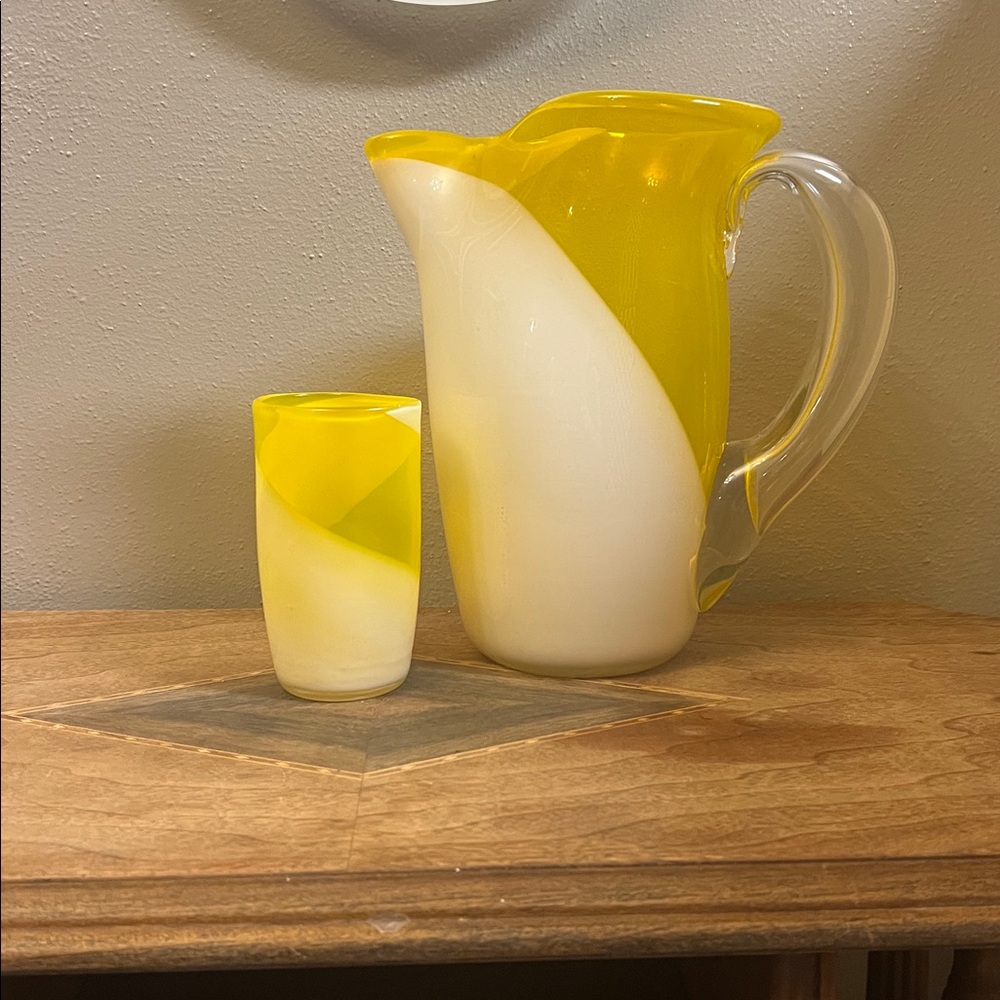 Vintage blown glass pitcher with cup